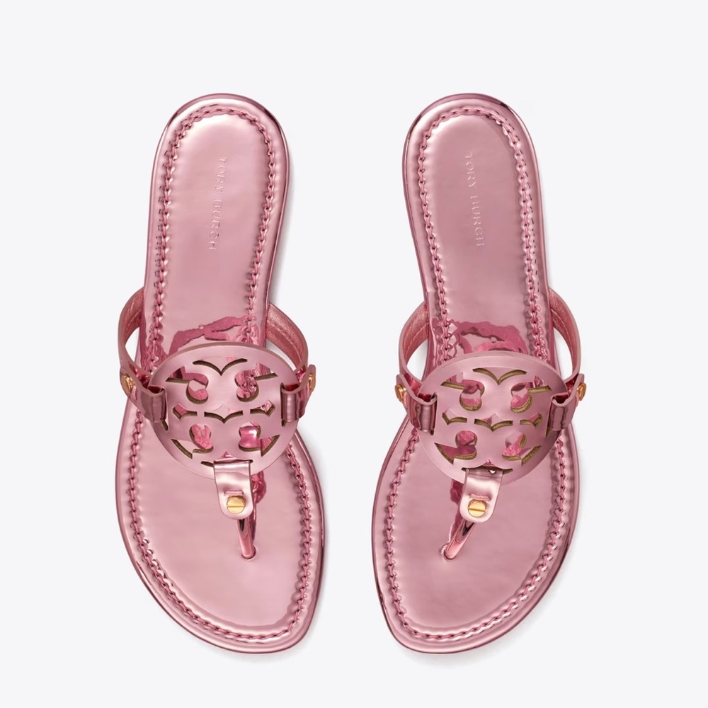 NEW Tory Burch Miller Metallic Sandals (pink/petunia) - SZ 7